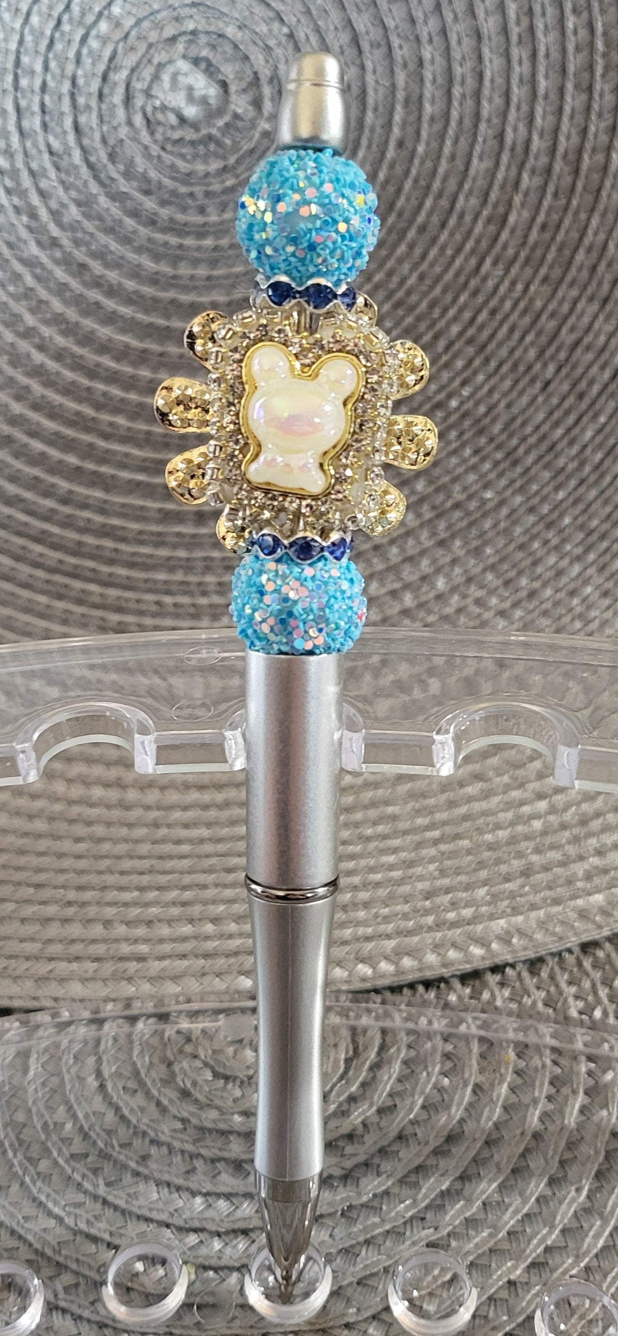 Bolígrafo con flores de diamantes de imitación