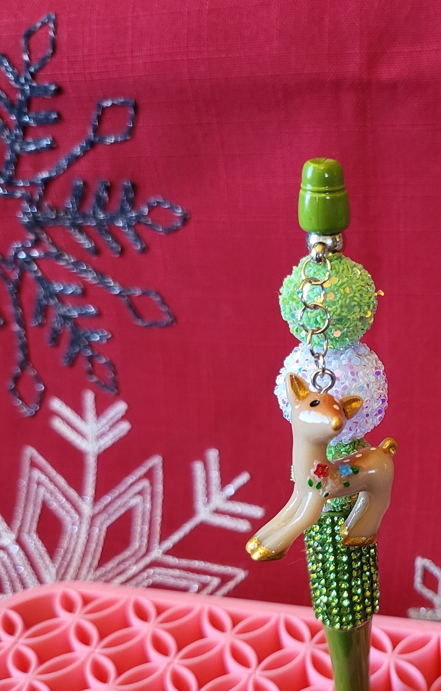 Green Rhinestone Reindeer Pen