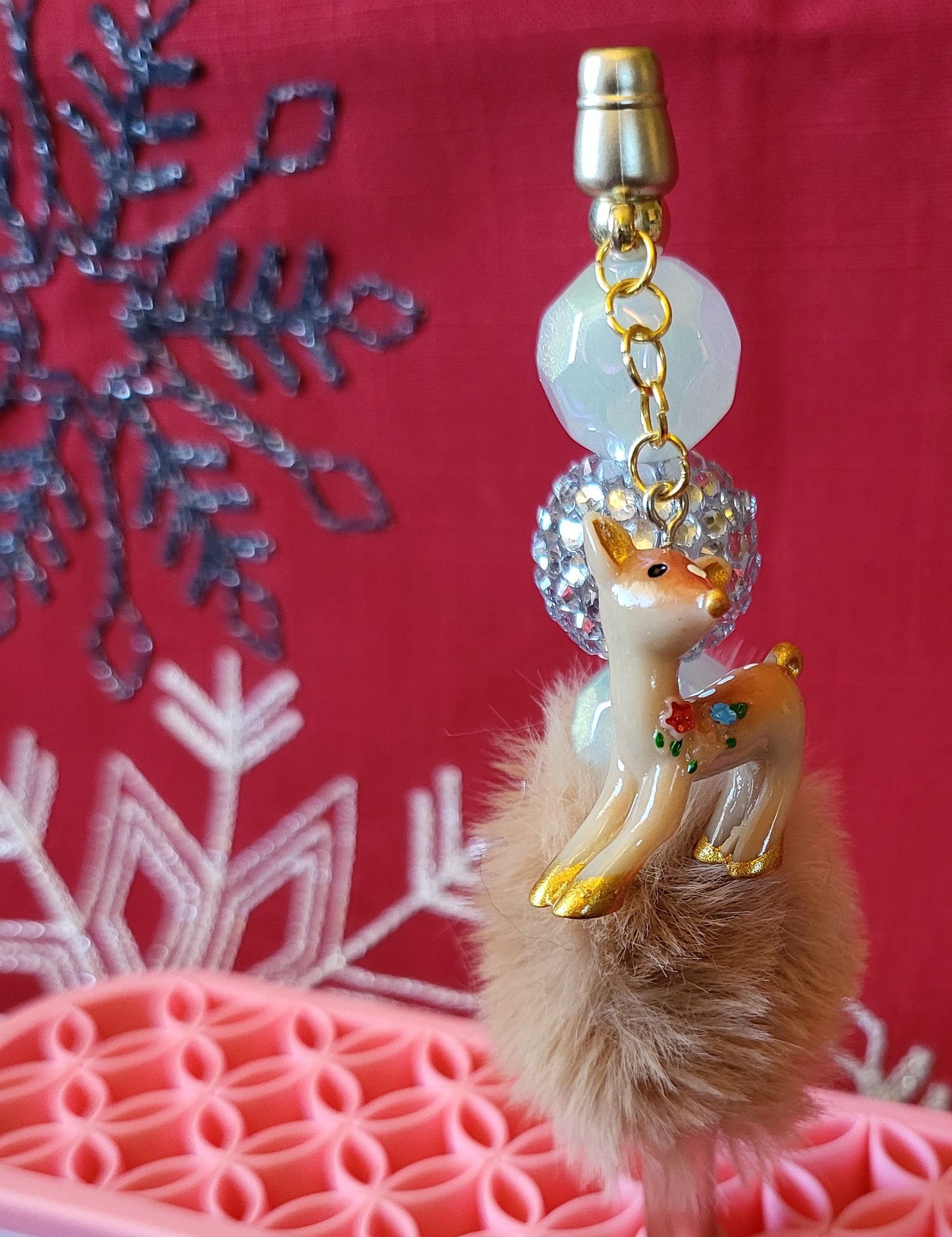 Beige Pompom Reindeer Pen