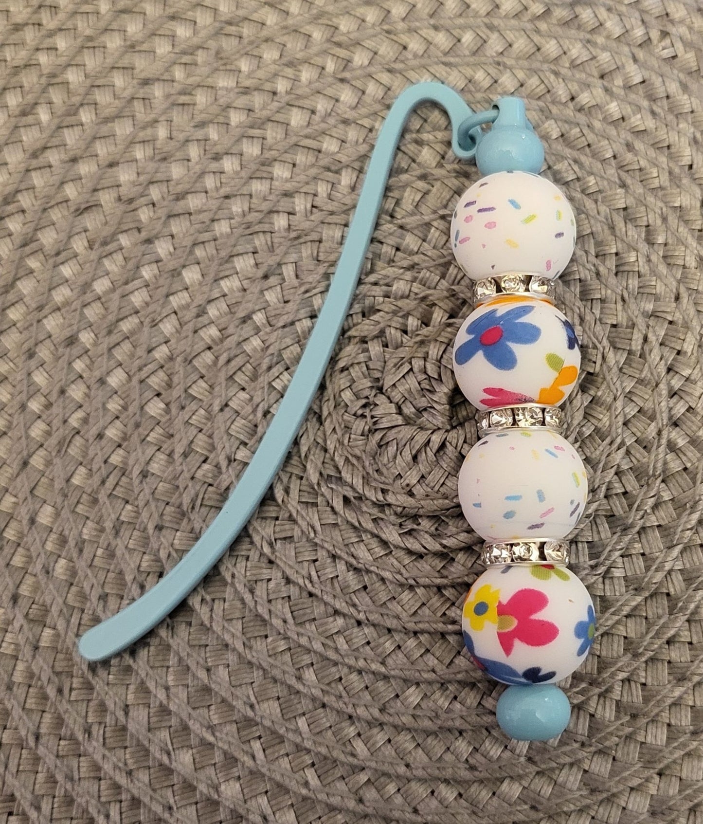 Marque-page floral bleu et pois