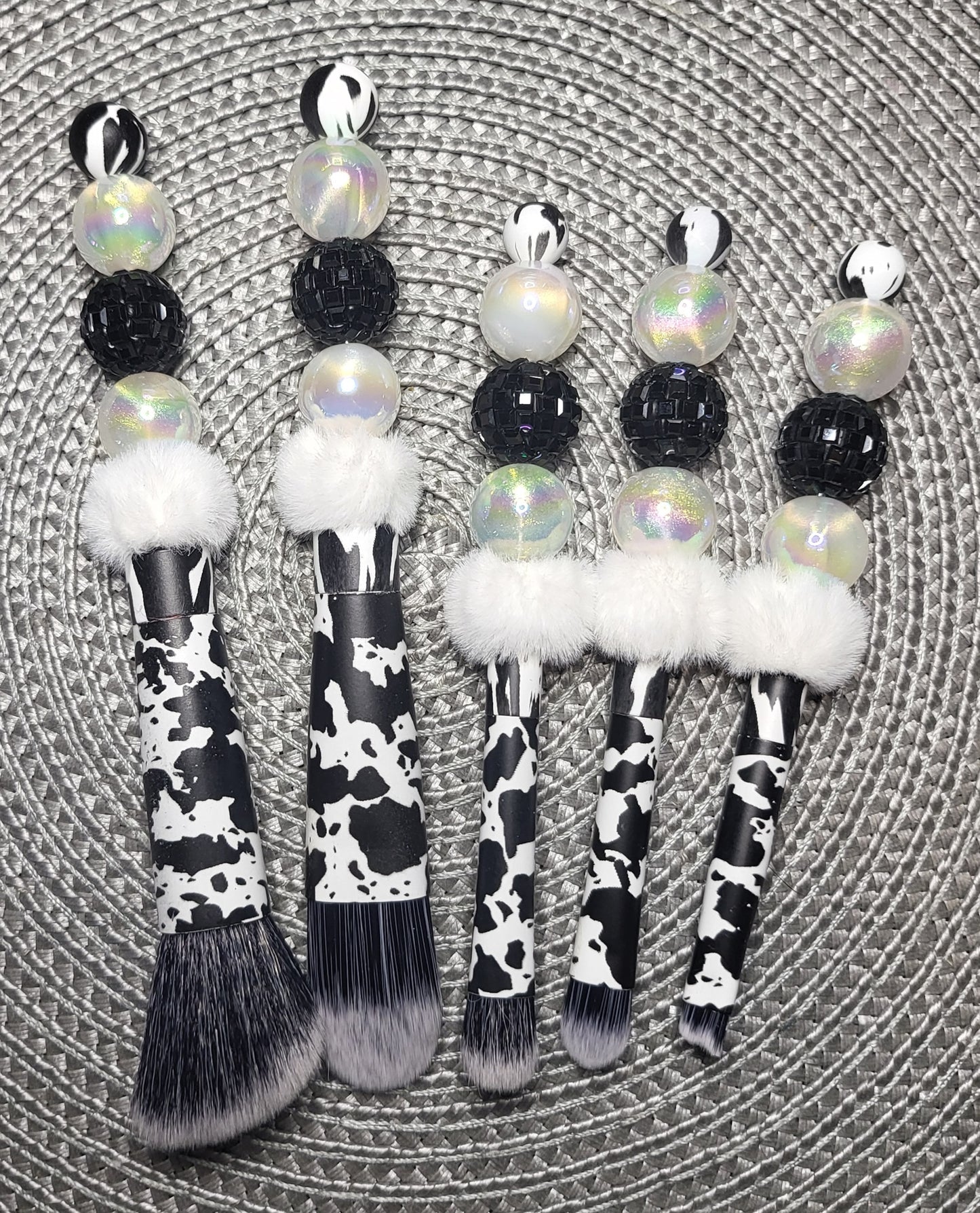 Black and White Cow Makeup Brush Set