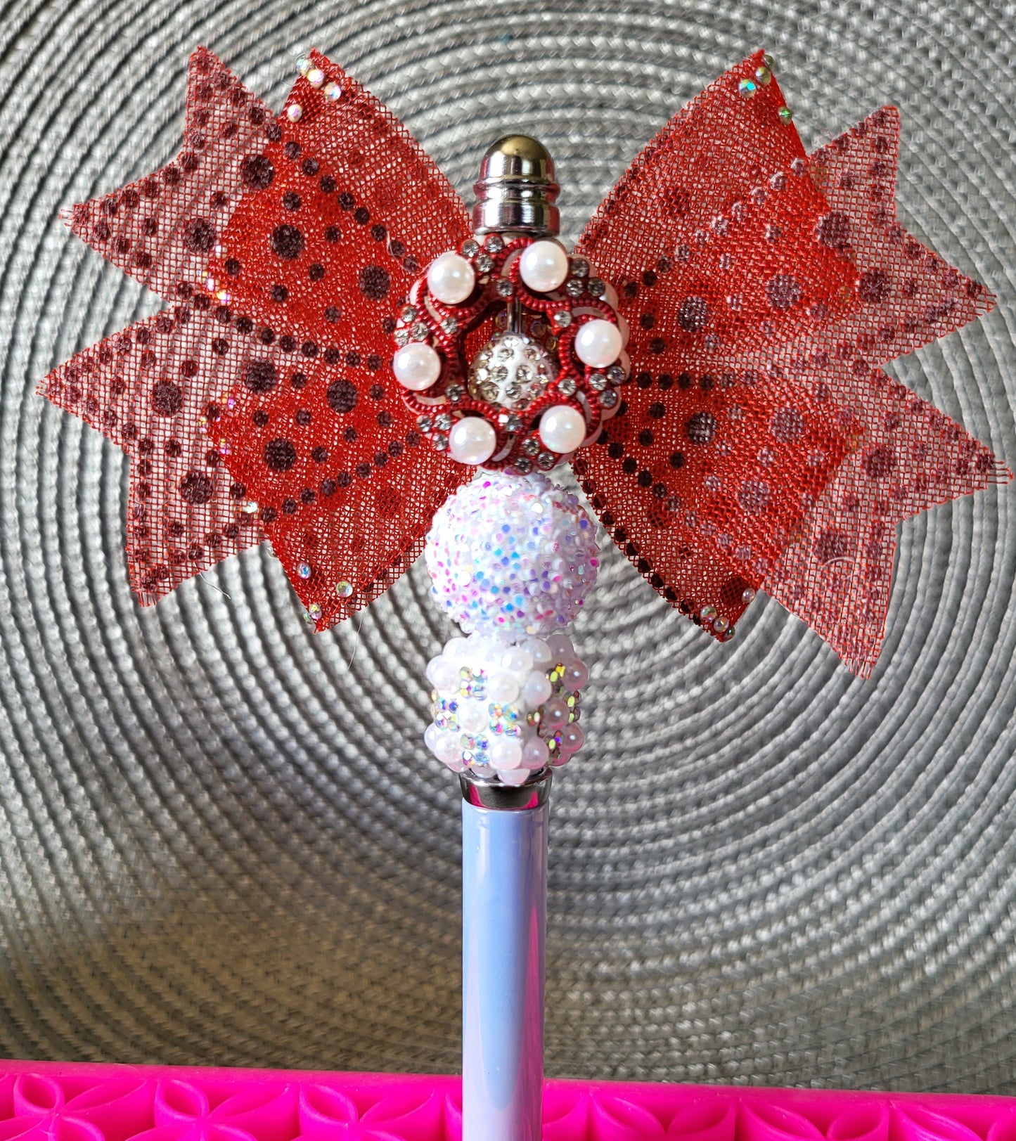 Red Bow with Crystals Pen