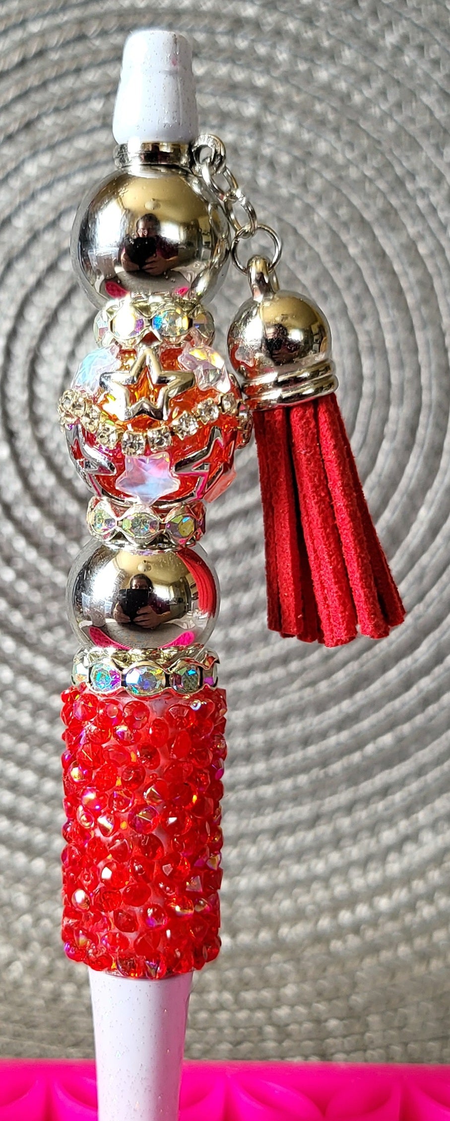 Red, White and Silver Holiday Pen