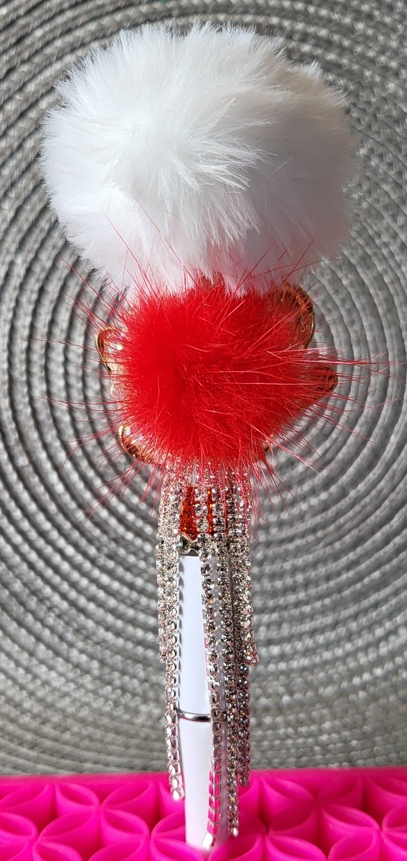 Red and White Mittens with Pompom