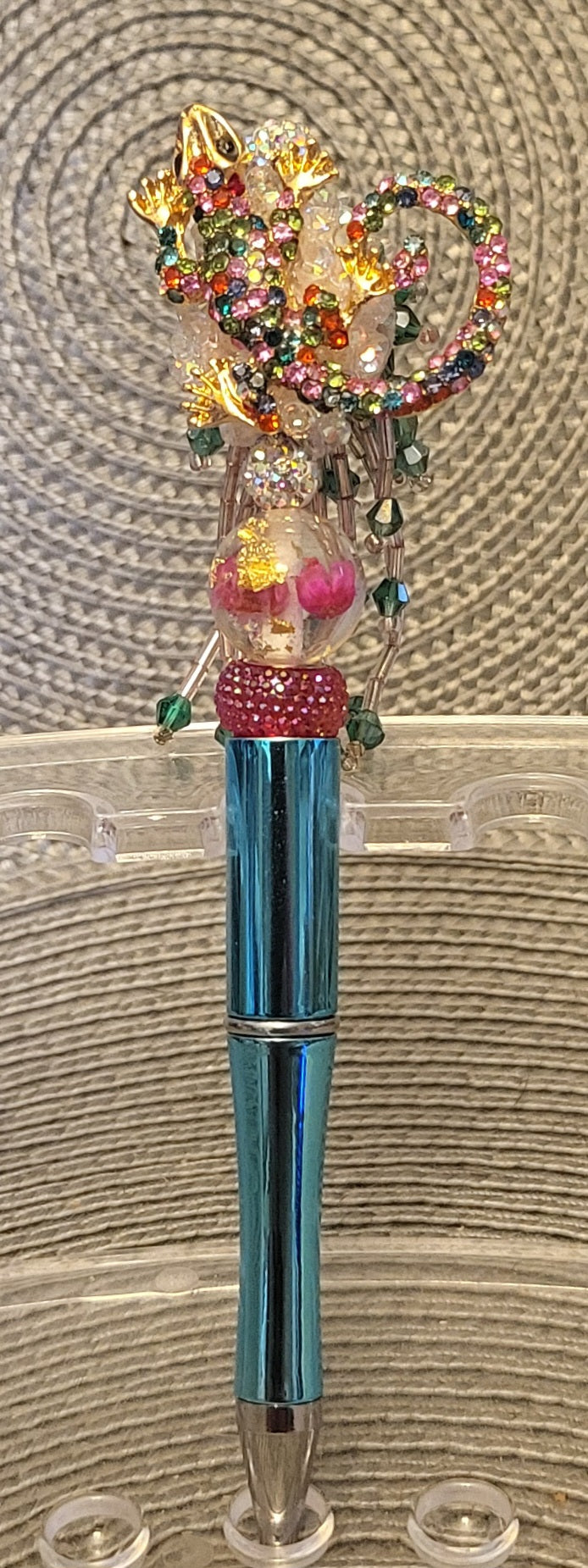 Colorful Lizard with Beaded Dangles Pen