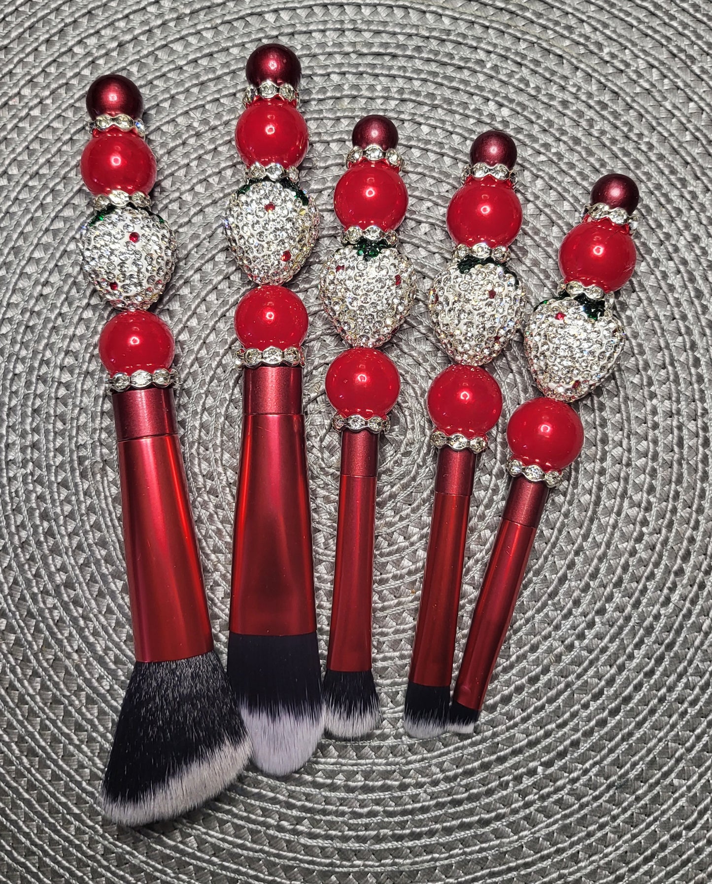 Rhinestone Strawberry Makeup Brush Set