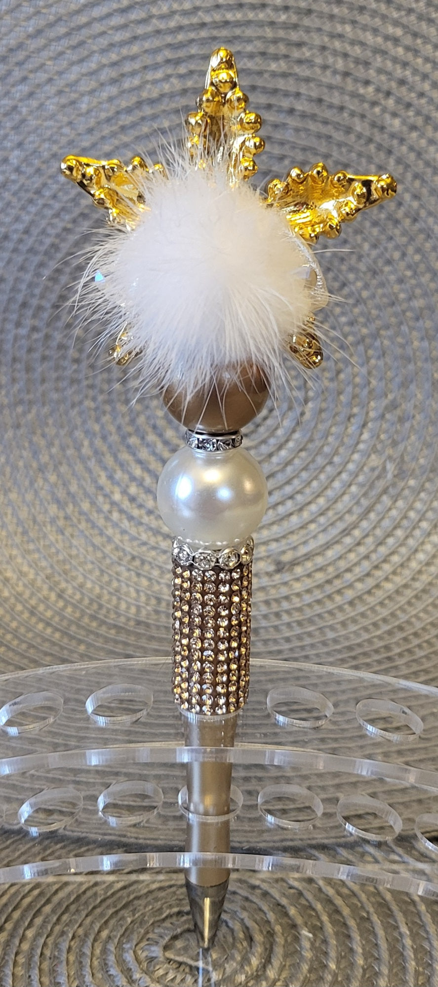 Amber Rhinestone Flower Pen