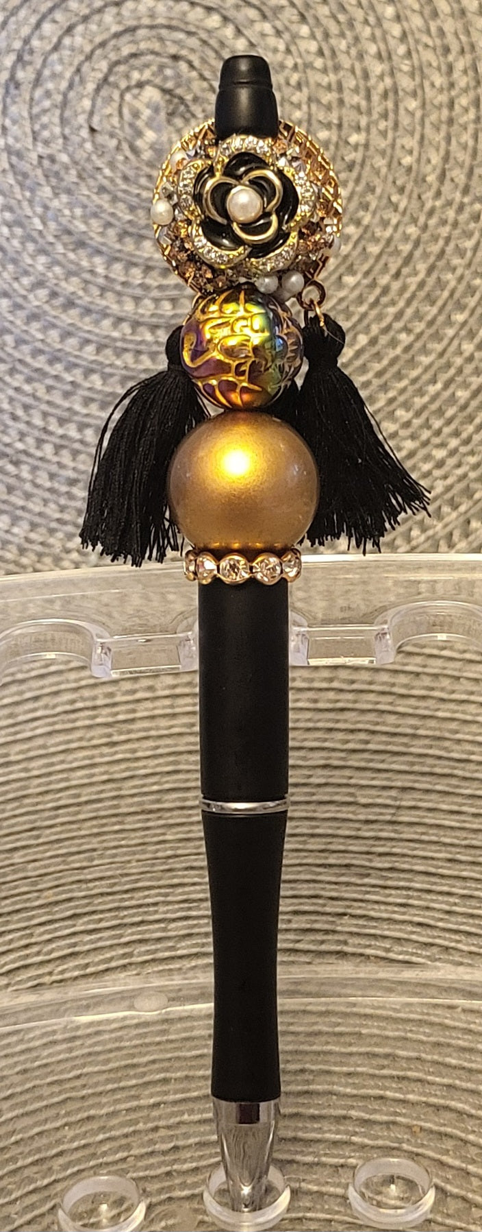 Floral Pen with Black Tassels