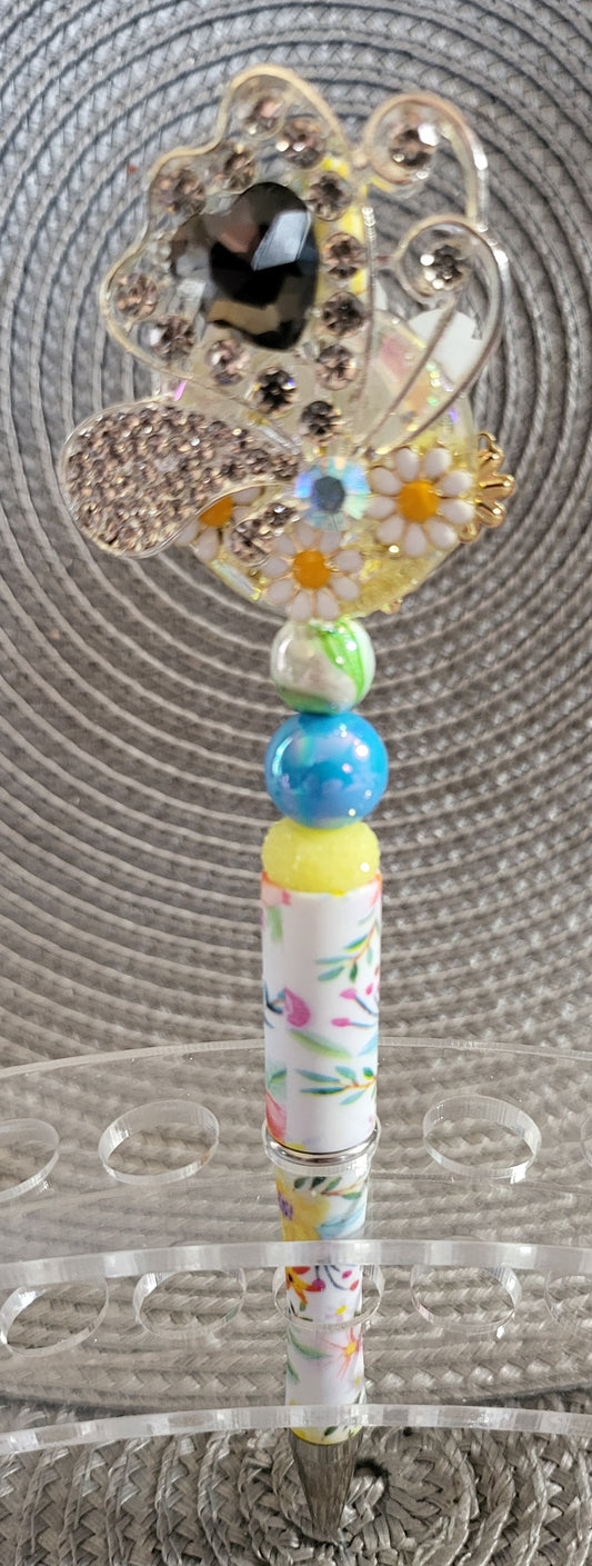 Elegant Butterfly with Daisies and Rhinestones