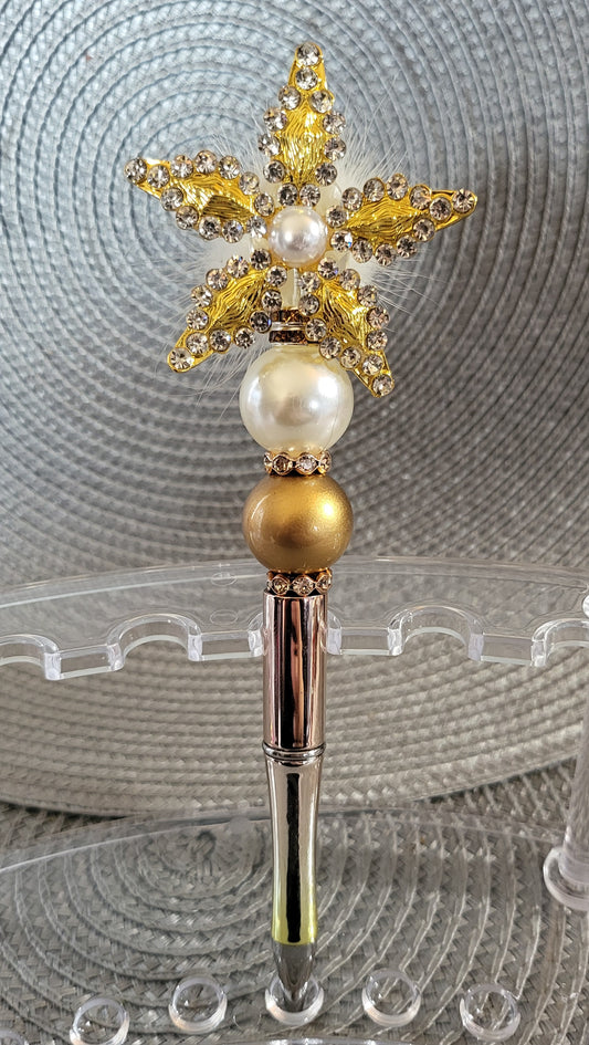 Amber Rhinestone Flower Pen
