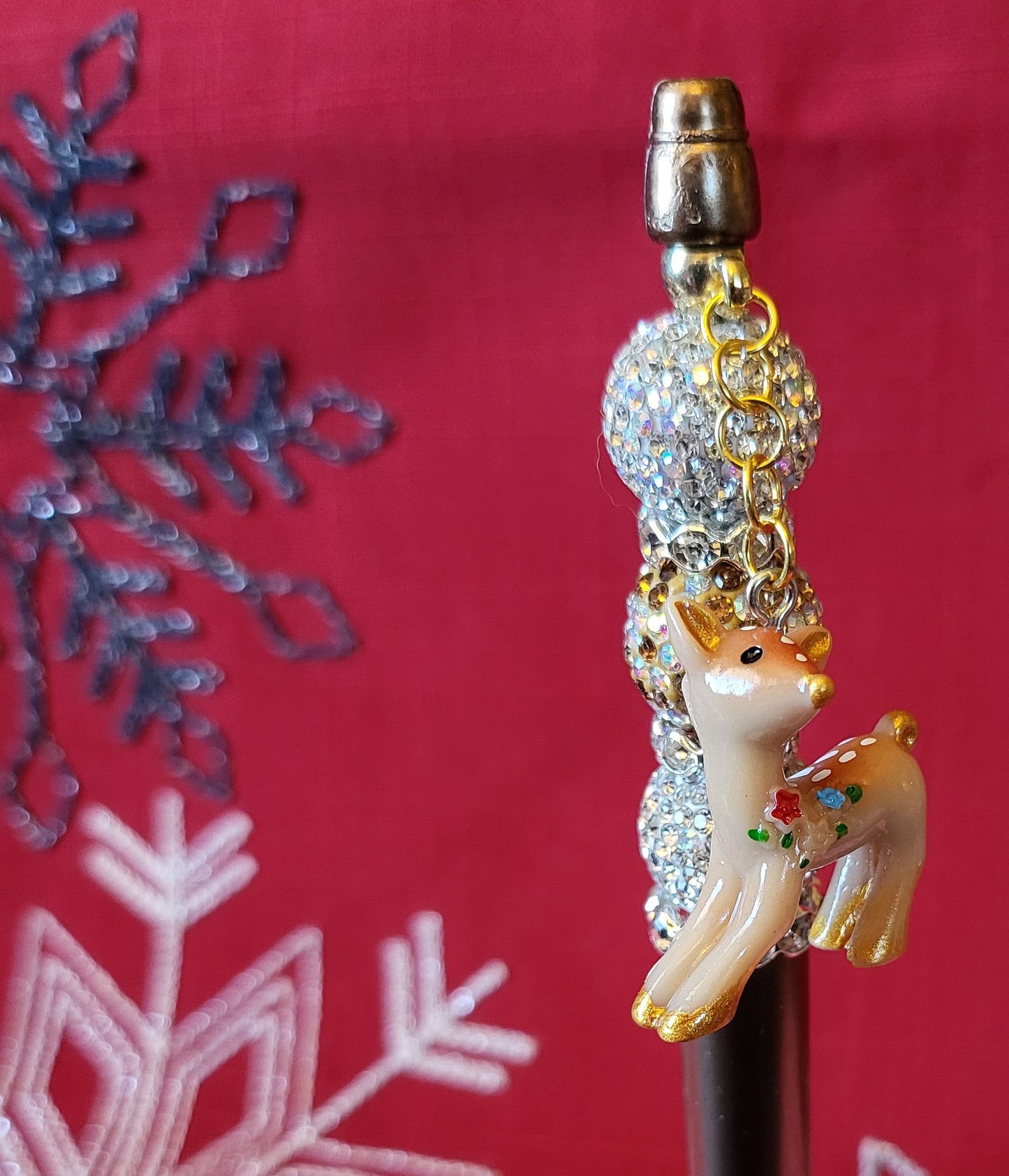 White Rhinestones Reindeer Pen