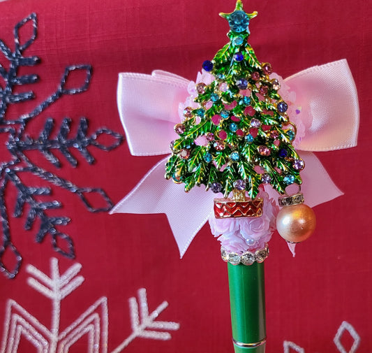 Christmas Tree with Pink Bow Pen