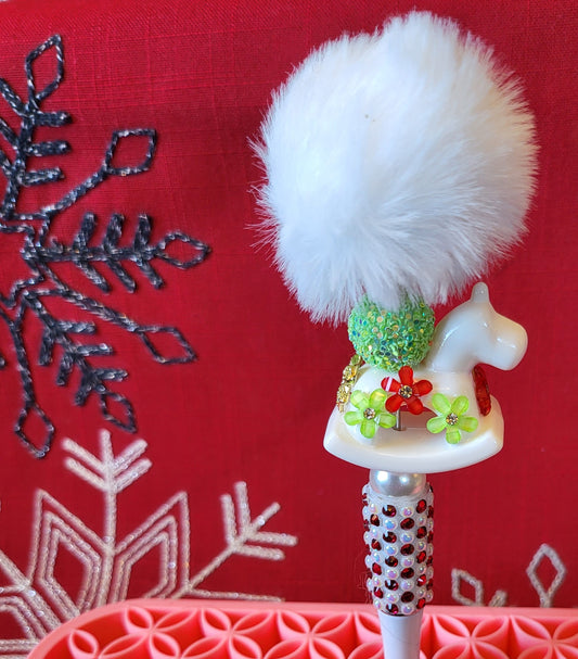 Adorable Christmas Rocking Horse Pompom Pen