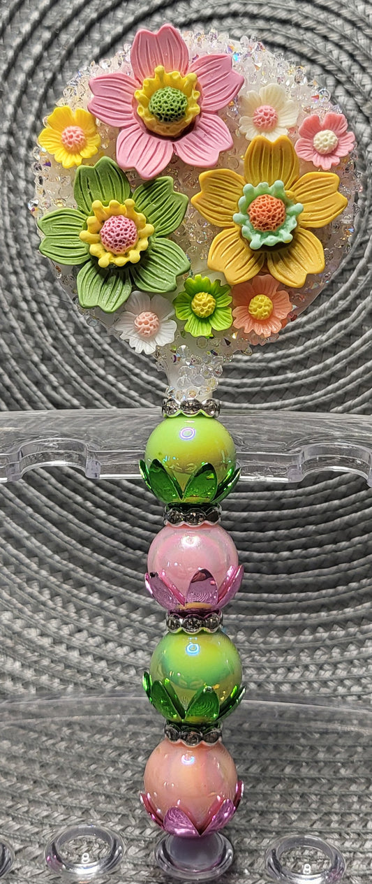 Small Pink and Green Floral Hand Mirror