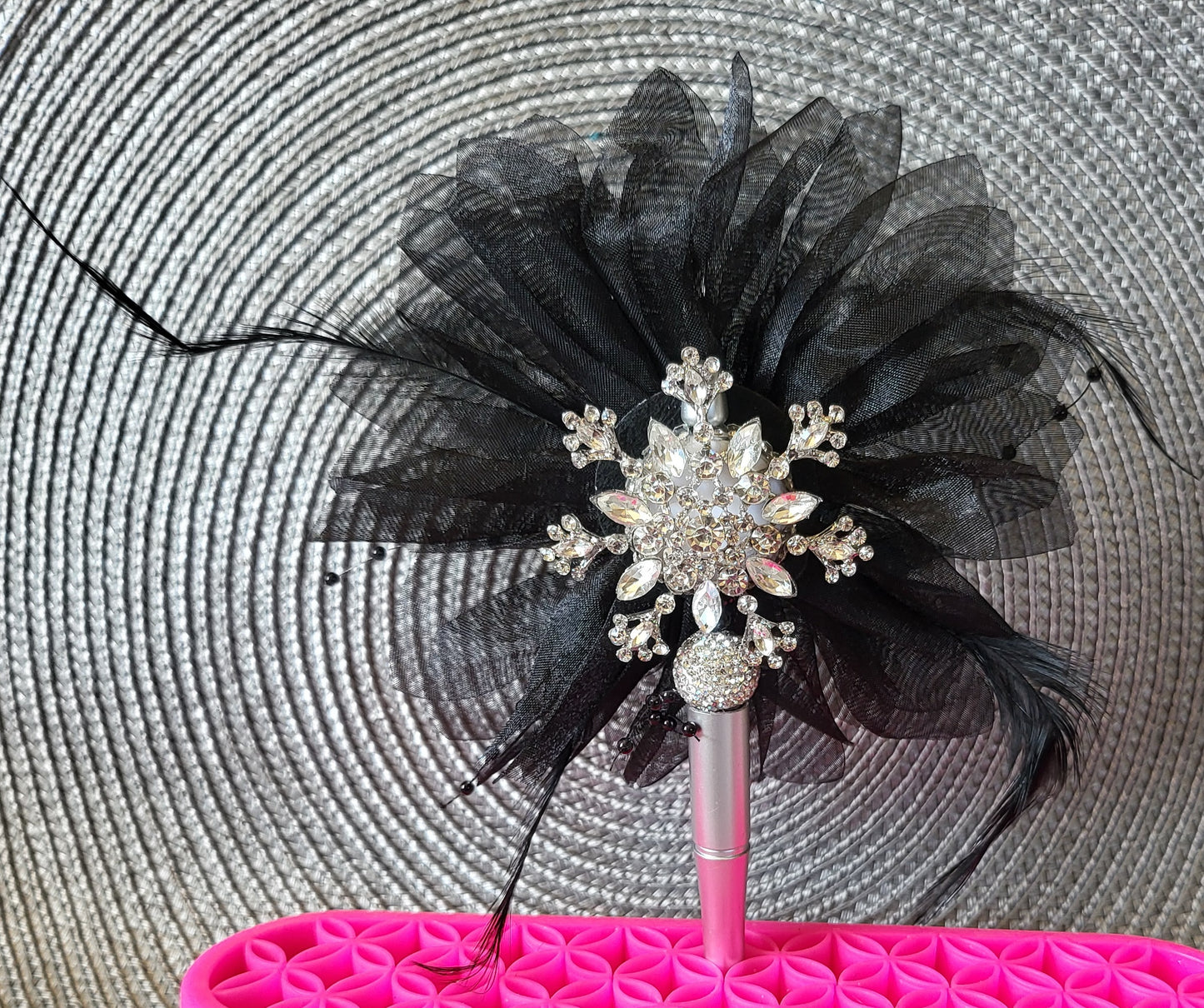 Diamond Snowflake With A Big Black Feather Flower