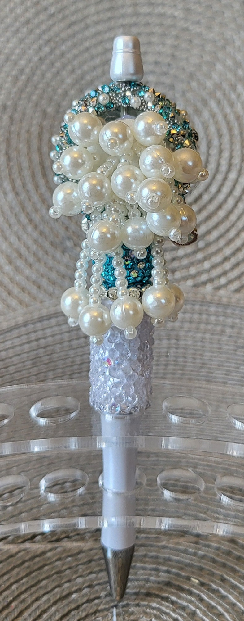 Beautiful Spaceman in Pearls and Teal Cystals Pen