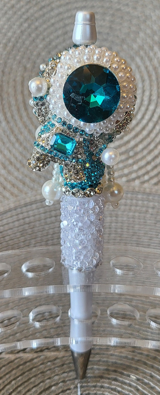 Beautiful Spaceman in Pearls and Teal Cystals Pen