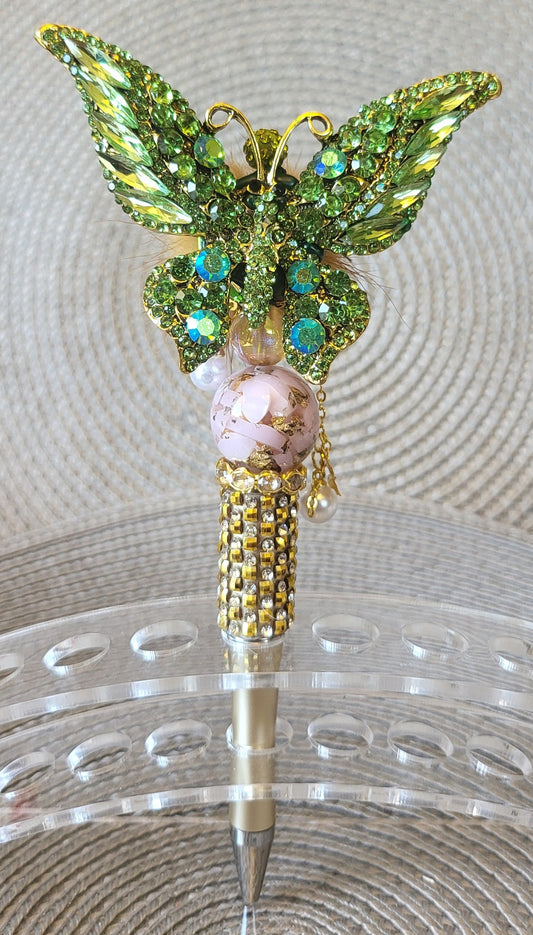 Spectacular Crystal Green Butterfly Pen