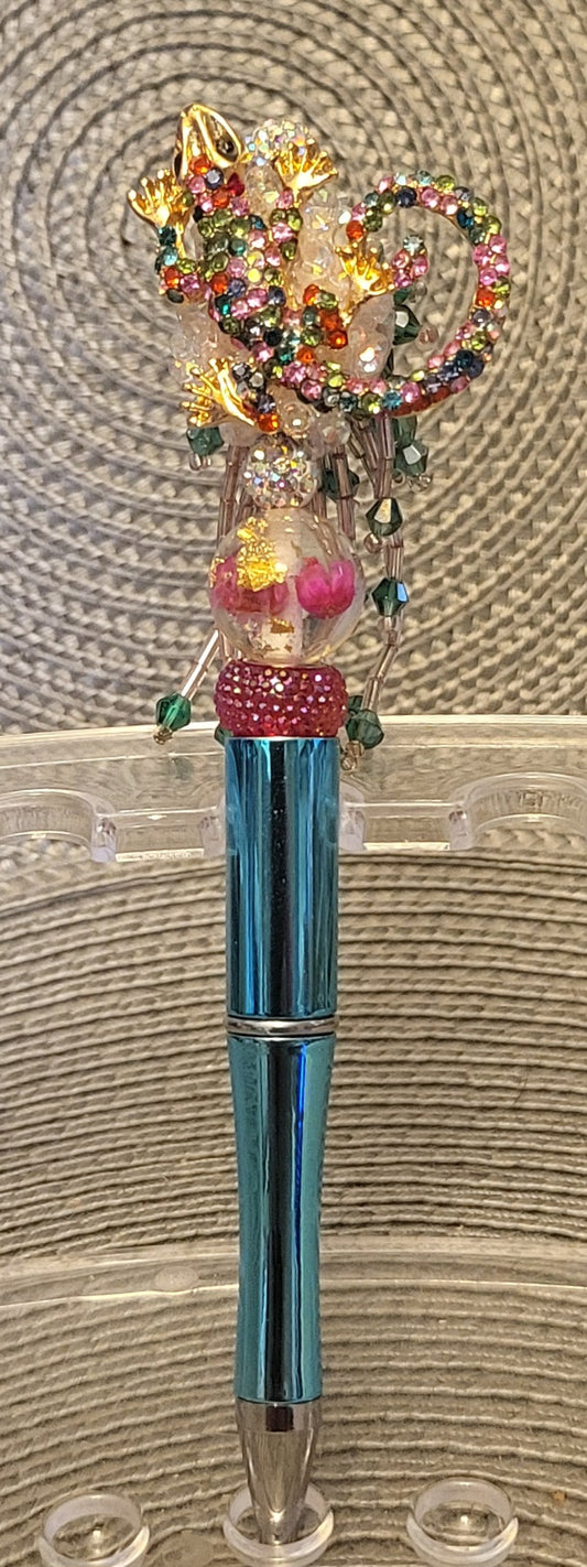Colorful Lizard with Beaded Dangles Pen