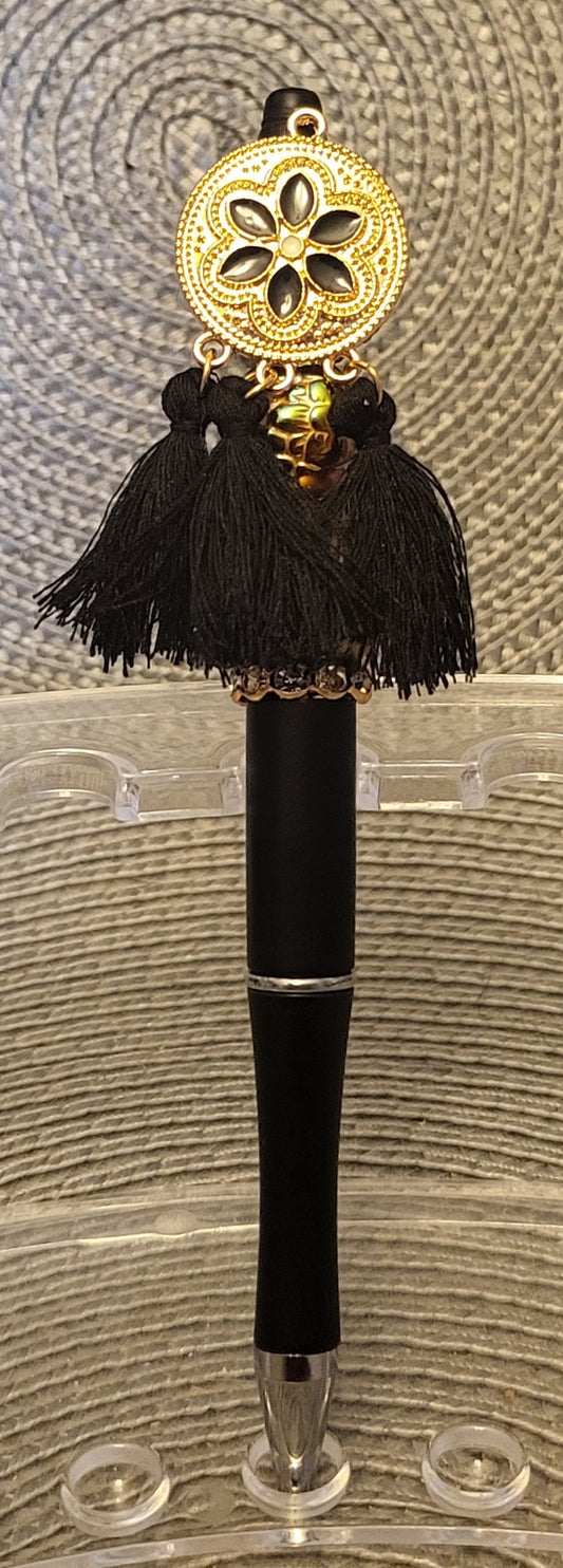 Floral Pen with Black Tassels
