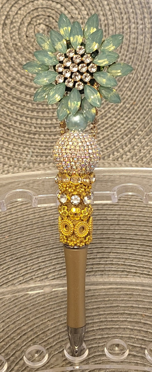 Mint Crystal Flower Topper Pen